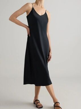Quince Silk Black Slip Midi Dress